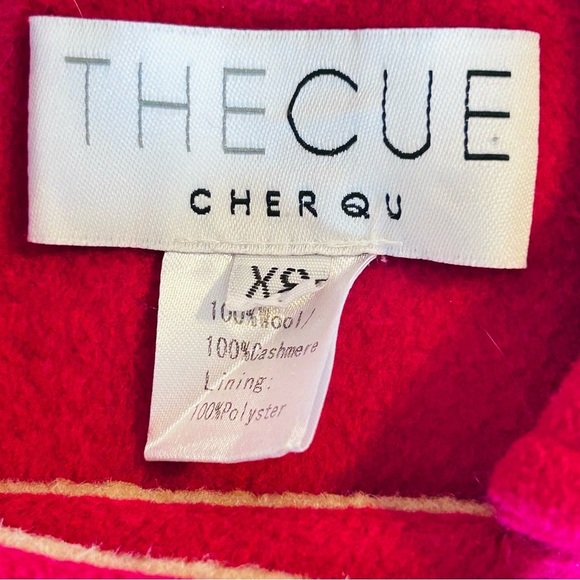 THE CUE by Cher Qu Color Block Pea Coat Size XS 100% Cashmere Wool Magenta Tan - Picture 12 of 12
